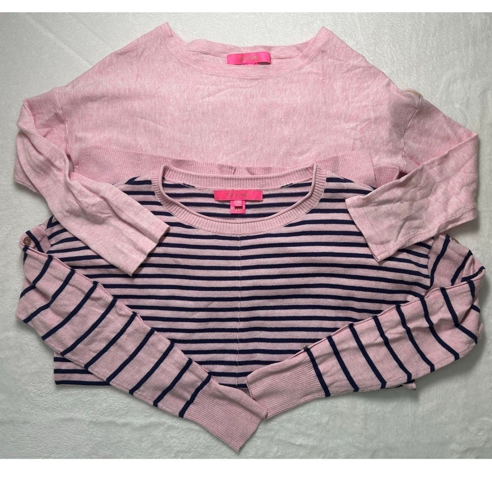 Lilly Pulitzer Sweater Bundle Women XXS Pink Striped Excellent Preppy Coastal